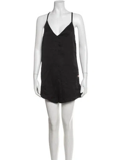 Pre-owned Lunya Silk V-neck Romper In Black