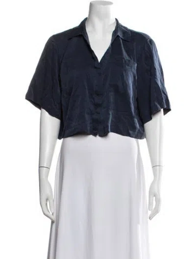 Pre-owned Lunya Silk V-neck Top In Blue/white