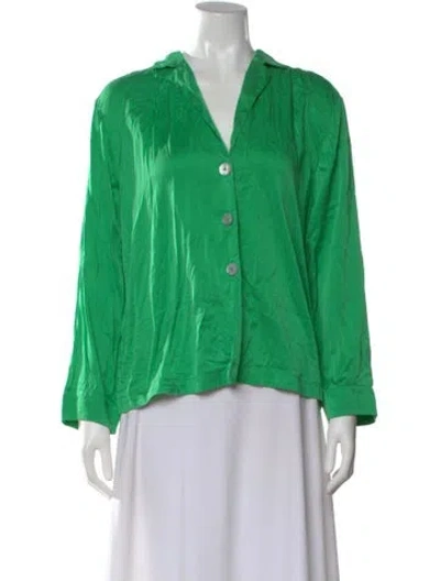Pre-owned Lunya Silk V-neck Top In Green