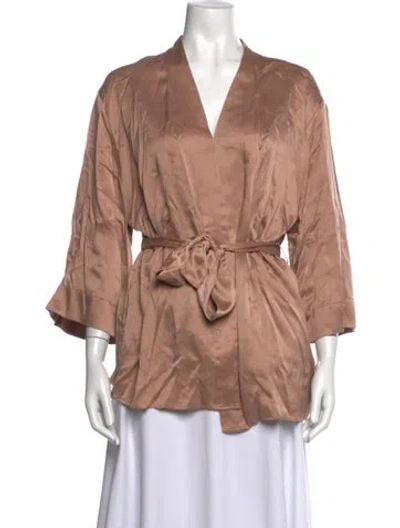Pre-owned Lunya Silk V-neck Top W/ Tags In Brown/neutrals/pink