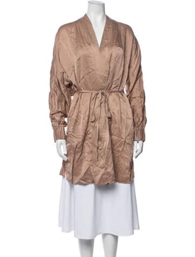 Pre-owned Lunya Silk V-neck Tunic In Brown/neutrals/pink