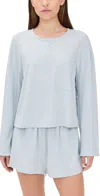 Lunya Slumber Knit Long Sleeve Henley Shorts Set Tranquil Blue In Blue