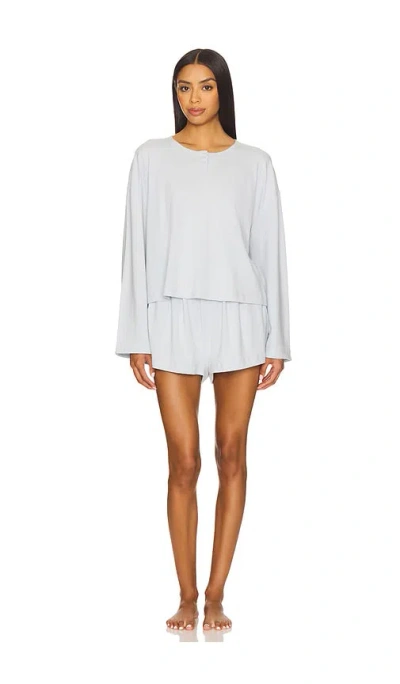 Lunya Slumberknit Long Sleeve Henley Set In Blue