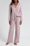 Lunya Slumberknit Essential Button-down Pajama Set In Dawning Mist/fresco Burgundy