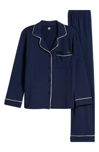 Lunya Slumberknit™ Pajamas In Deep Blue/swan White