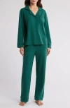 Lunya Slumberknit Essential Button-down Pajama Set In Hum Forest/hum Forest