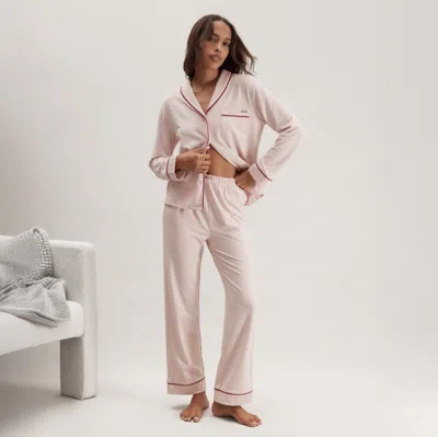 Lunya Slumberknit Shawl Collar Button Down Pant Set In Pink
