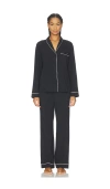 Lunya Slumberknit Shawl Collar Button Down Pant Set In Black