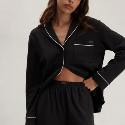 Lunya Slumberknit Shawl Collar Button Down Pant Set In Black