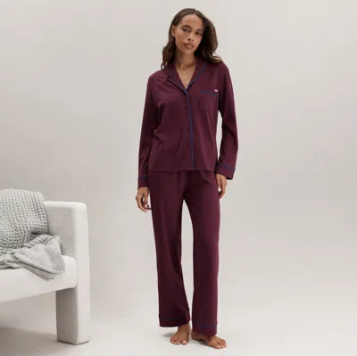Lunya Slumberknit Shawl Collar Button Down Pant Set In Burgundy