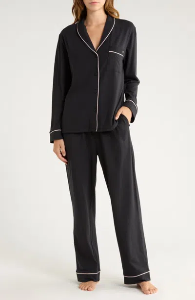 Lunya Slumberknit Shawl Collar Button Down Pant Set In Black
