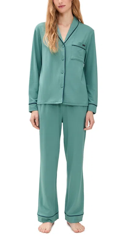 Lunya Slumberknit Shawl Collar Button Down Pant Set In Multi