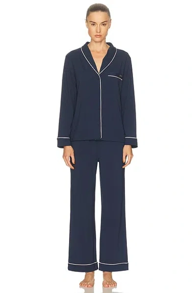 Lunya Slumberknit Shawl Collar Pant Set In Blue