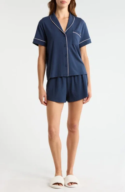 Lunya Slumberknit™ Shawl Collar Short Pajamas In Blue
