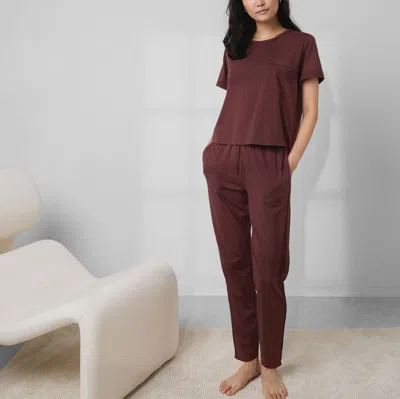 Lunya Slumberknit Tapered Pant Set In Fresco Burgundy/fresco Burgundy