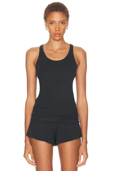 Lunya Soft Modal Rib Curved Hem Tank Top In Black