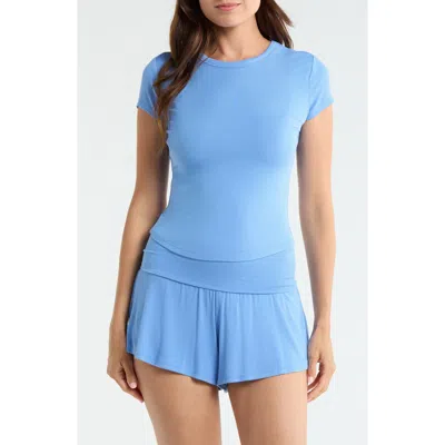 Lunya Soft Modal Rib Curved Hem Tee In Blue