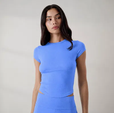 Lunya Soft Modal Rib Curved Hem Tee In Blue