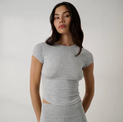 Lunya Soft Modal Rib Curved Hem Tee In Gray