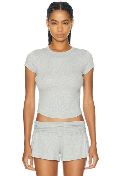 Lunya Soft Modal Rib Curved Hem Tee In Gray