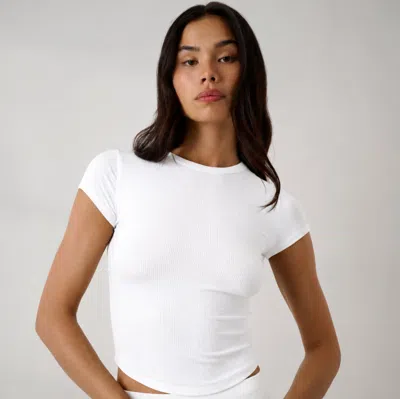 Lunya Soft Modal Rib Curved Hem Tee In White