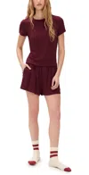 Lunya Soft Modal Rib Tee Short Set Calliope Wine In Burgundy
