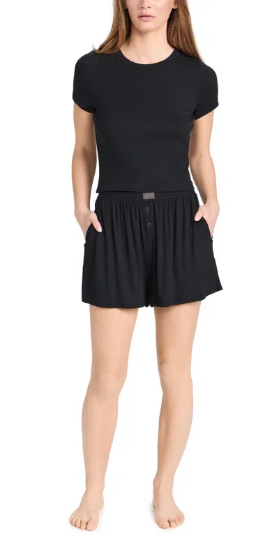 LUNYA SOFT MODAL RIB TEE SHORTS SET IMMERSED BLACK