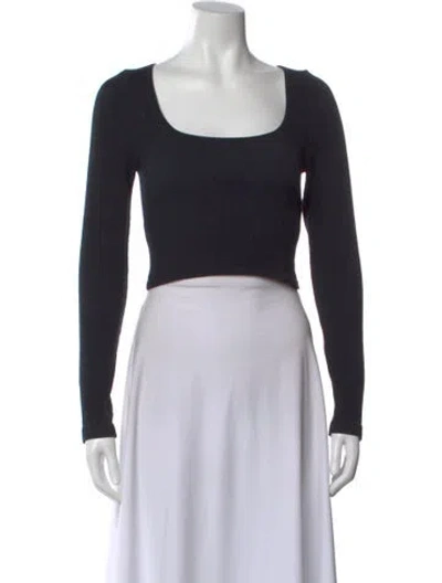 Pre-owned Lunya Square Neckline Long Sleeve Crop Top In Black