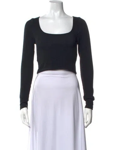 Pre-owned Lunya Square Neckline Long Sleeve Crop Top In Black