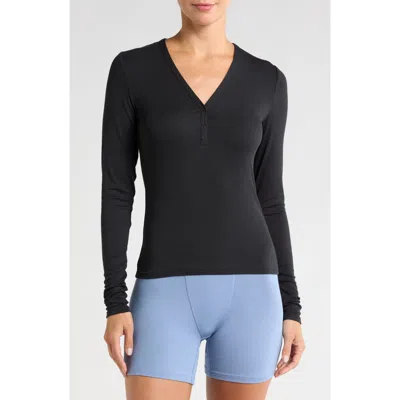 Lunya Stretch Modal V-neck Henley In Immersed Black