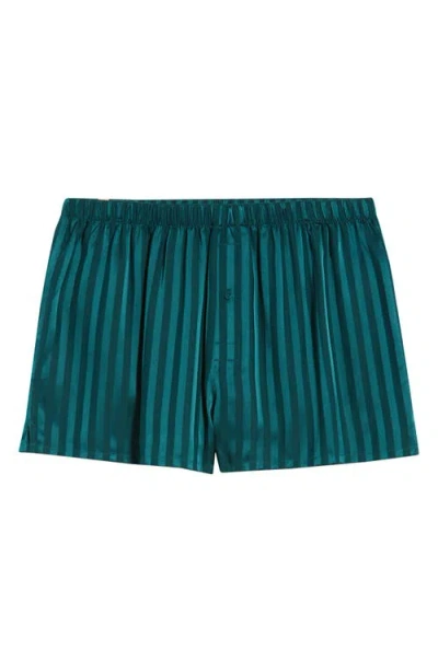 Lunya Stripe Jacquard Washable Silk Boxer Shorts In Green