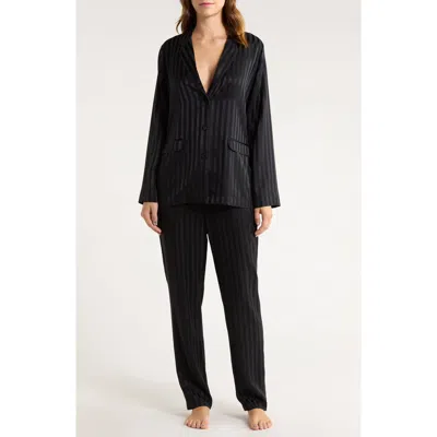 Lunya Stripe Jacquard Washable Silk Pajamas In Black