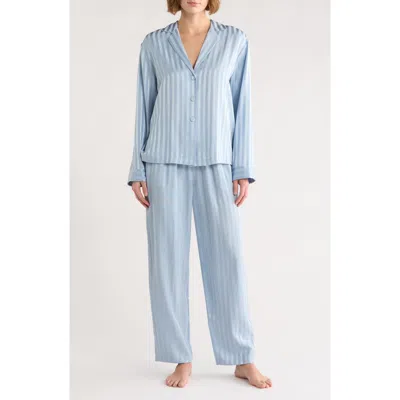 Lunya Stripe Washable Silk Button-up Pajamas In Blue
