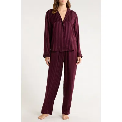 Lunya Stripe Washable Silk Button-up Pajamas In Burgundy