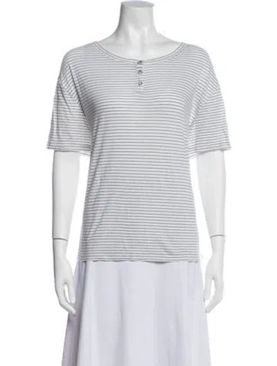 Pre-owned Lunya Striped Crew Neck T-shirt In White