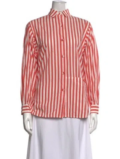 Pre-owned Lunya Striped Long Sleeve Button-up Top In Multicolor