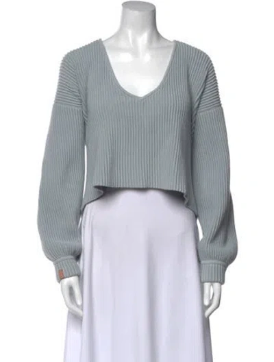 Pre-owned Lunya Striped V-neck Crop Top In Blue