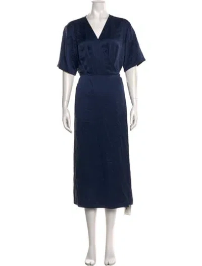 Pre-owned Lunya V-neck Long Dress In Blue