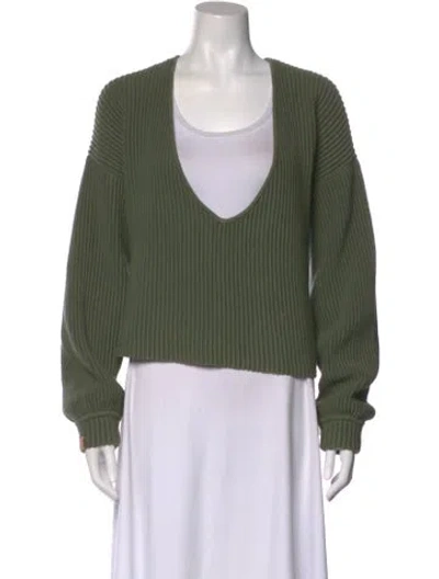 Pre-owned Lunya V-neck Long Sleeve Sweatshirt In Green