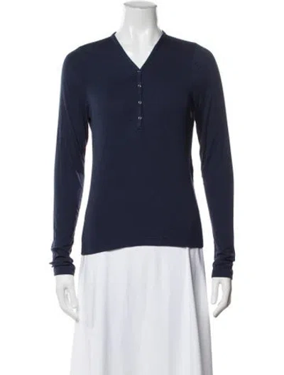 Pre-owned Lunya V-neck Long Sleeve Top In Blue