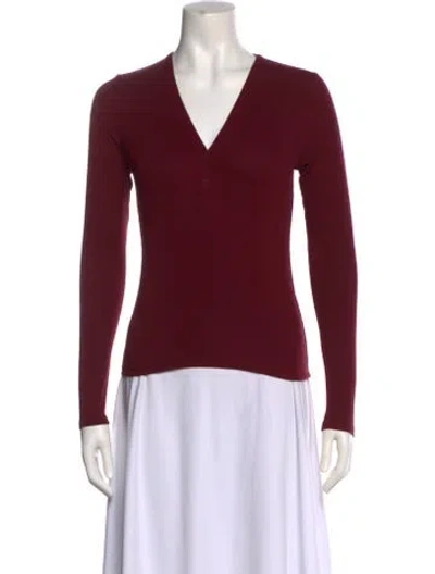 Pre-owned Lunya V-neck Long Sleeve Top In Burgundy