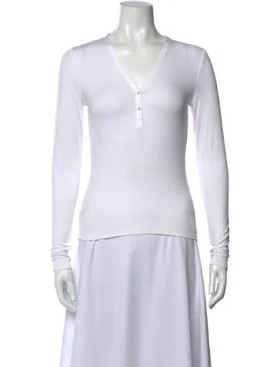 Pre-owned Lunya V-neck Long Sleeve T-shirt In White