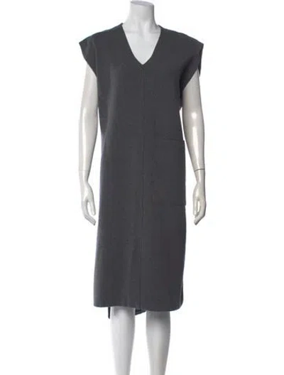 Pre-owned Lunya V-neck Midi Length Dress In Grey