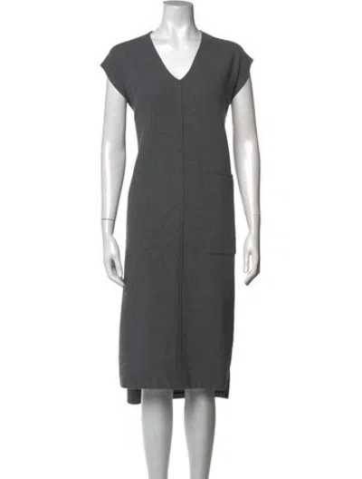 Pre-owned Lunya V-neck Midi Length Dress In Grey