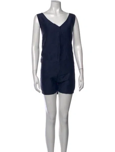 Pre-owned Lunya V-neck Romper In Blue