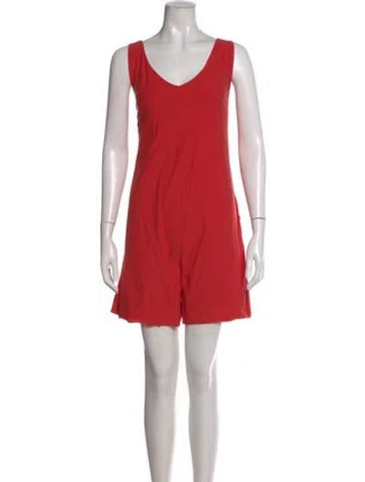 Pre-owned Lunya V-neck Romper In Red