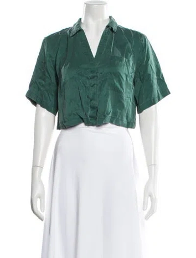 Pre-owned Lunya V-neck Short Sleeve Crop Top In Green