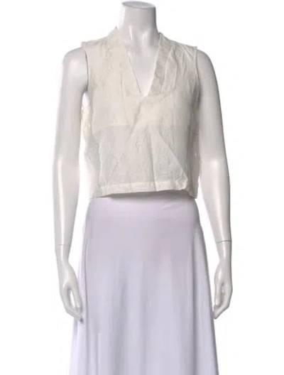 Pre-owned Lunya V-neck Sleeveless Crop Top In White