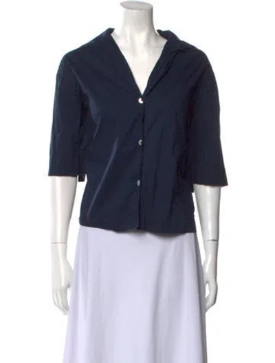 Pre-owned Lunya V-neck Three-quarter Sleeve Crop Top In Blue