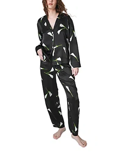Lunya Washable Printed Silk Pajama Set In Black